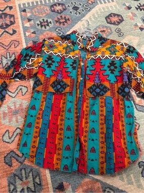 Vibrant Southwestern vintage rodeo Native American Print Button-Up Shirt